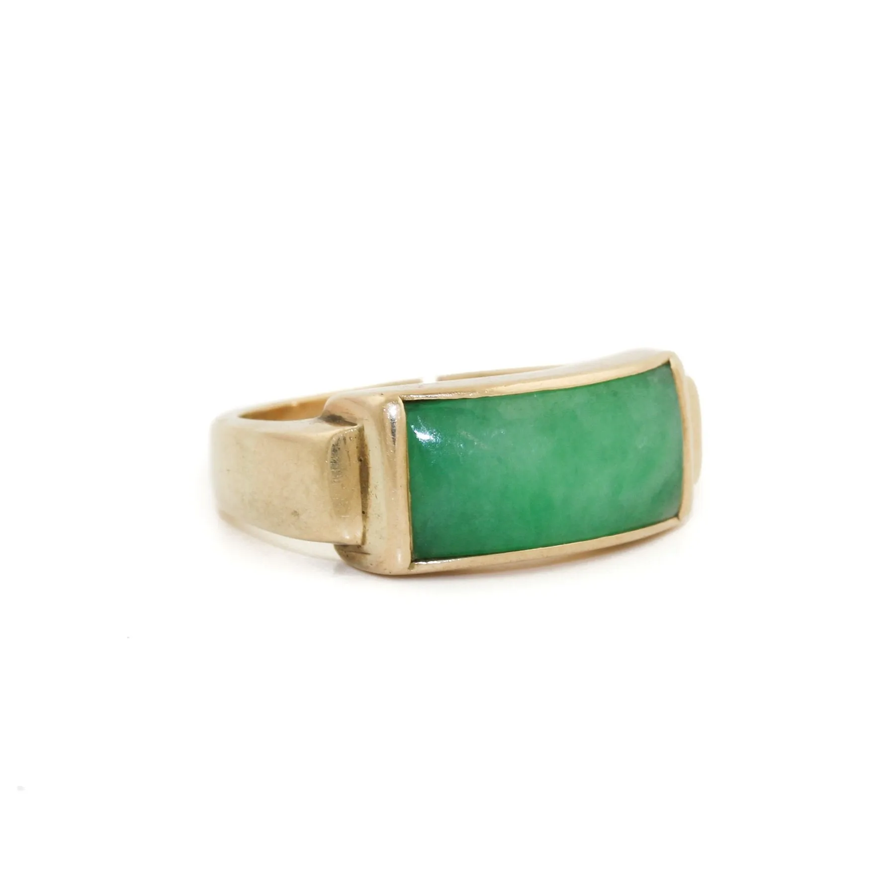 10k Gold x Green Jade Rectangle Signet Band