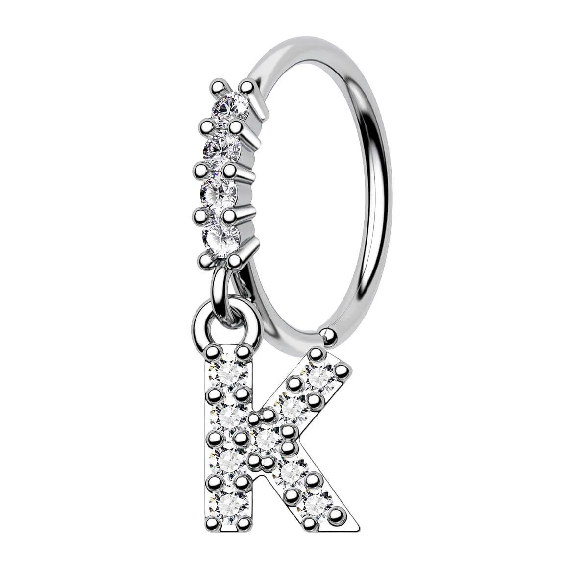 20G Clear CZ Letter dangle Seamless Nose Hoop