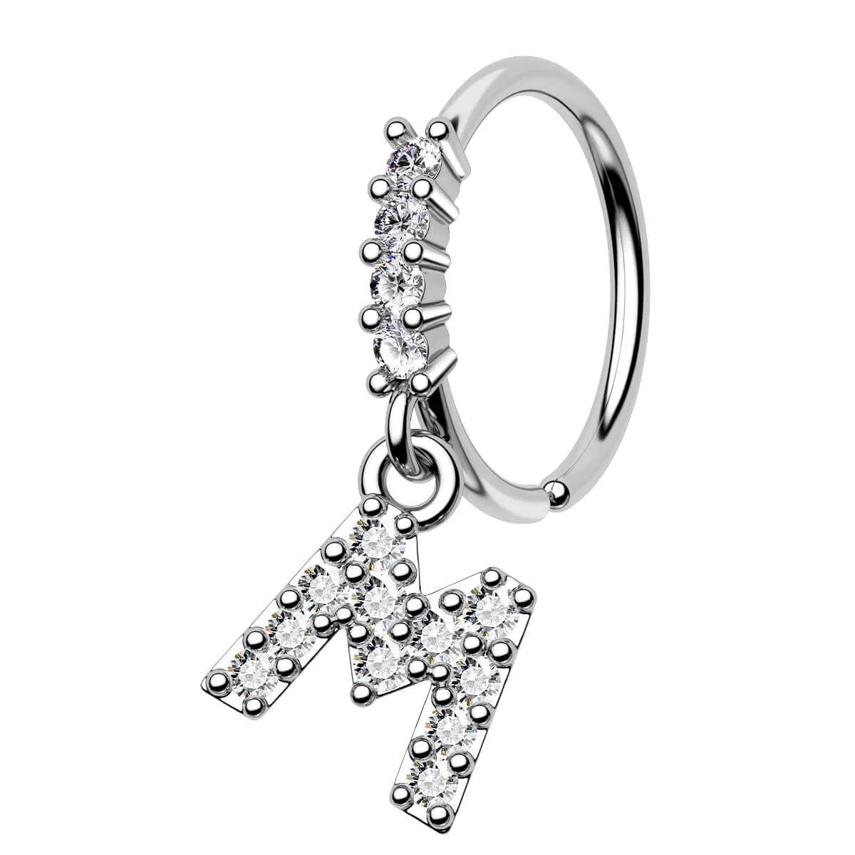 20G Clear CZ Letter dangle Seamless Nose Hoop