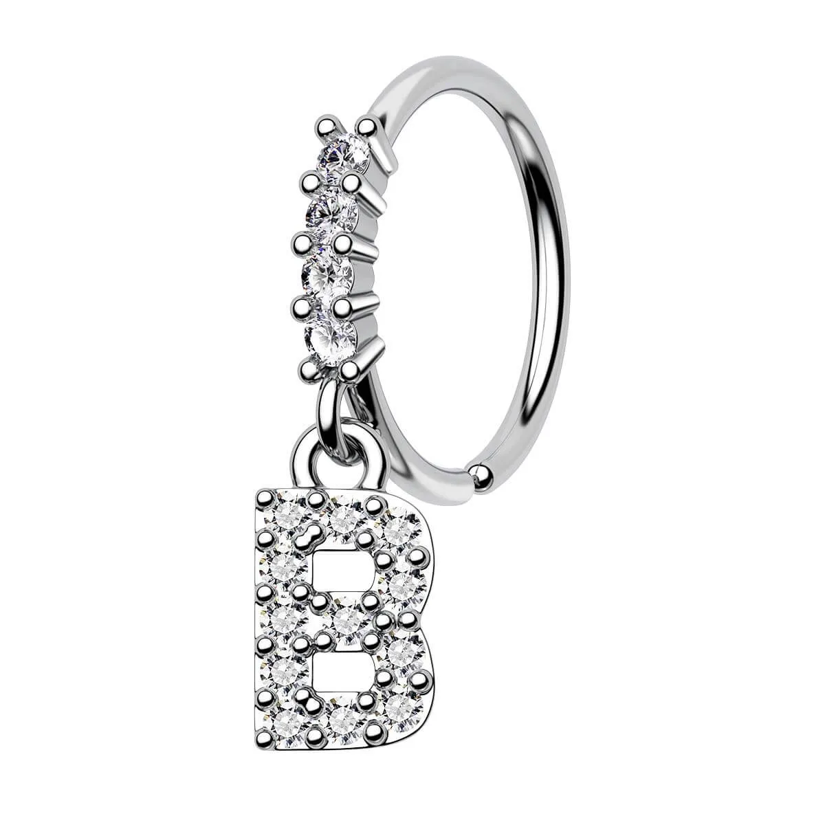 20G Clear CZ Letter dangle Seamless Nose Hoop