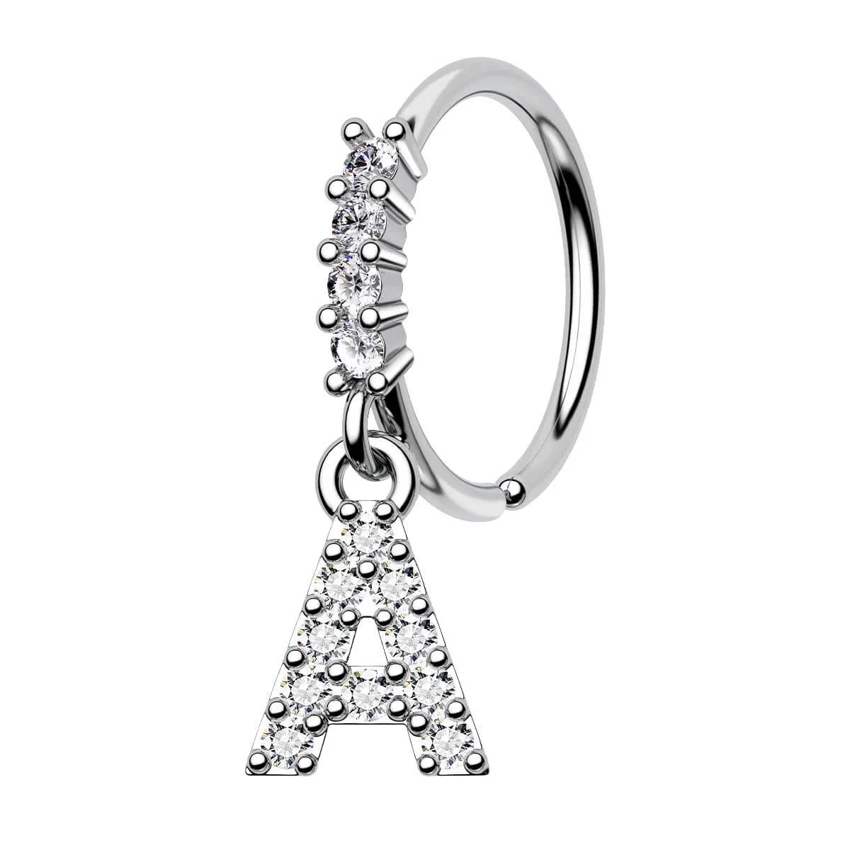 20G Clear CZ Letter dangle Seamless Nose Hoop