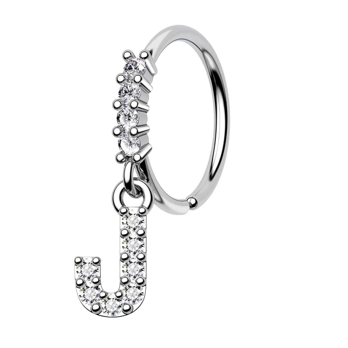 20G Clear CZ Letter dangle Seamless Nose Hoop