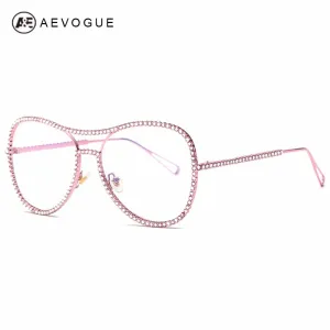 AEVOGUE Sunglasses Women Decorative Rhinestone Brand Designer Copper Frame Mirror lens Double Bridge Sun Glasses With Box AE0470