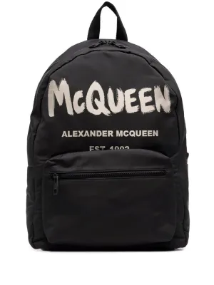 ALEXANDER MCQUEEN Black Cotton Logoed Backpack for Men in SS24