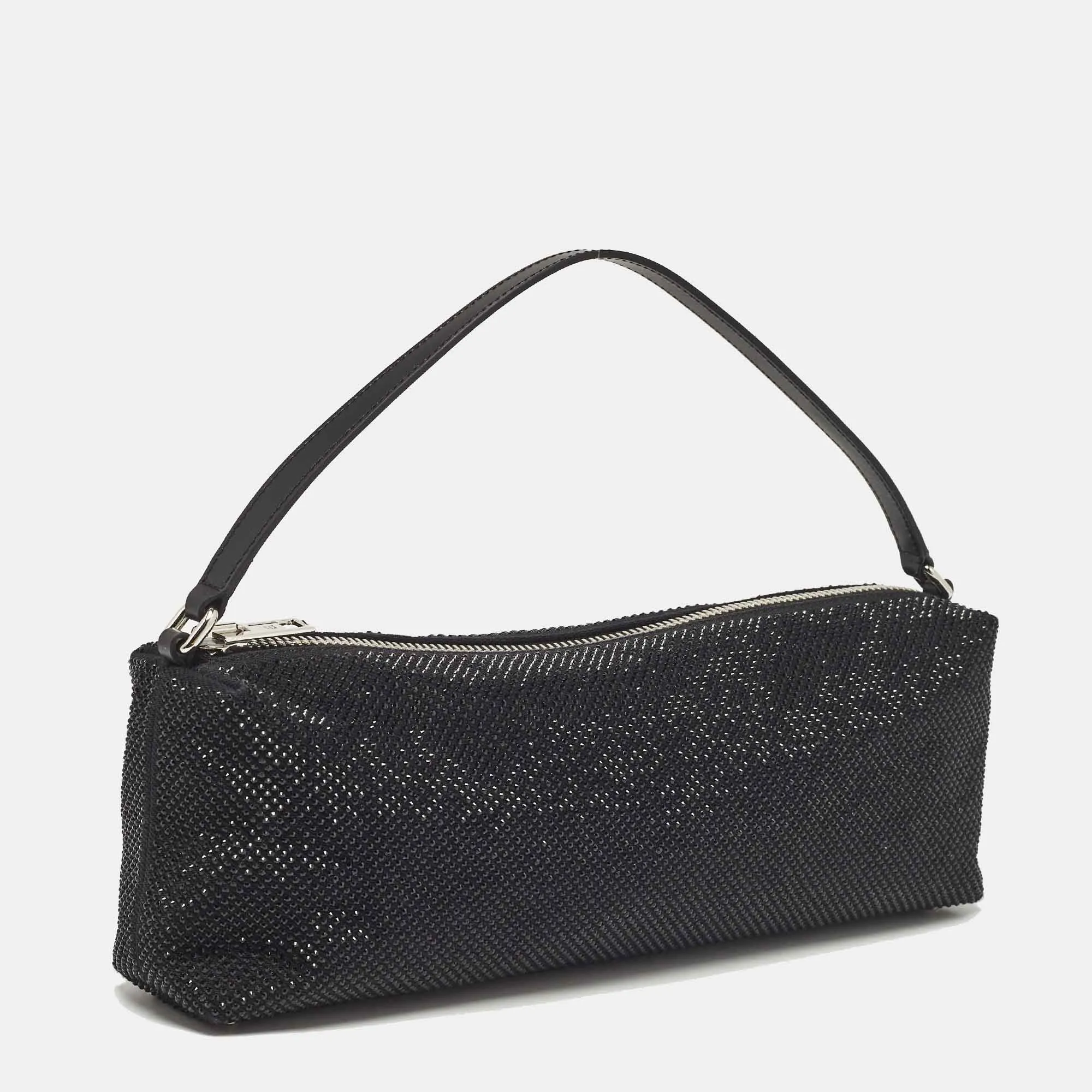 ALEXANDER WANG Black Canvas and Leather Crystals Heiress Flex Bag