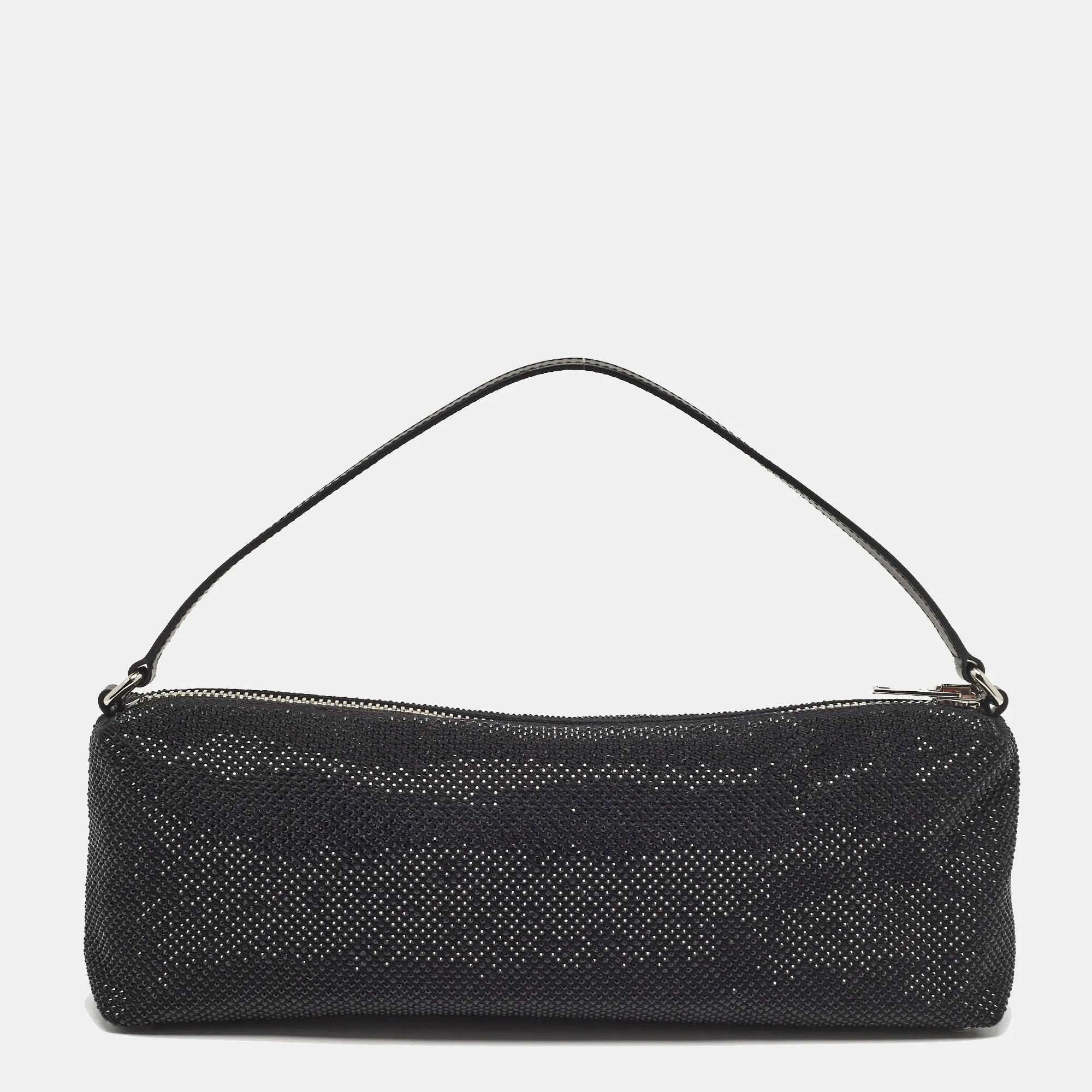 ALEXANDER WANG Black Canvas and Leather Crystals Heiress Flex Bag