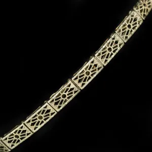 Art Deco 14k Yellow Gold Filigree Bracelet, 7.25"