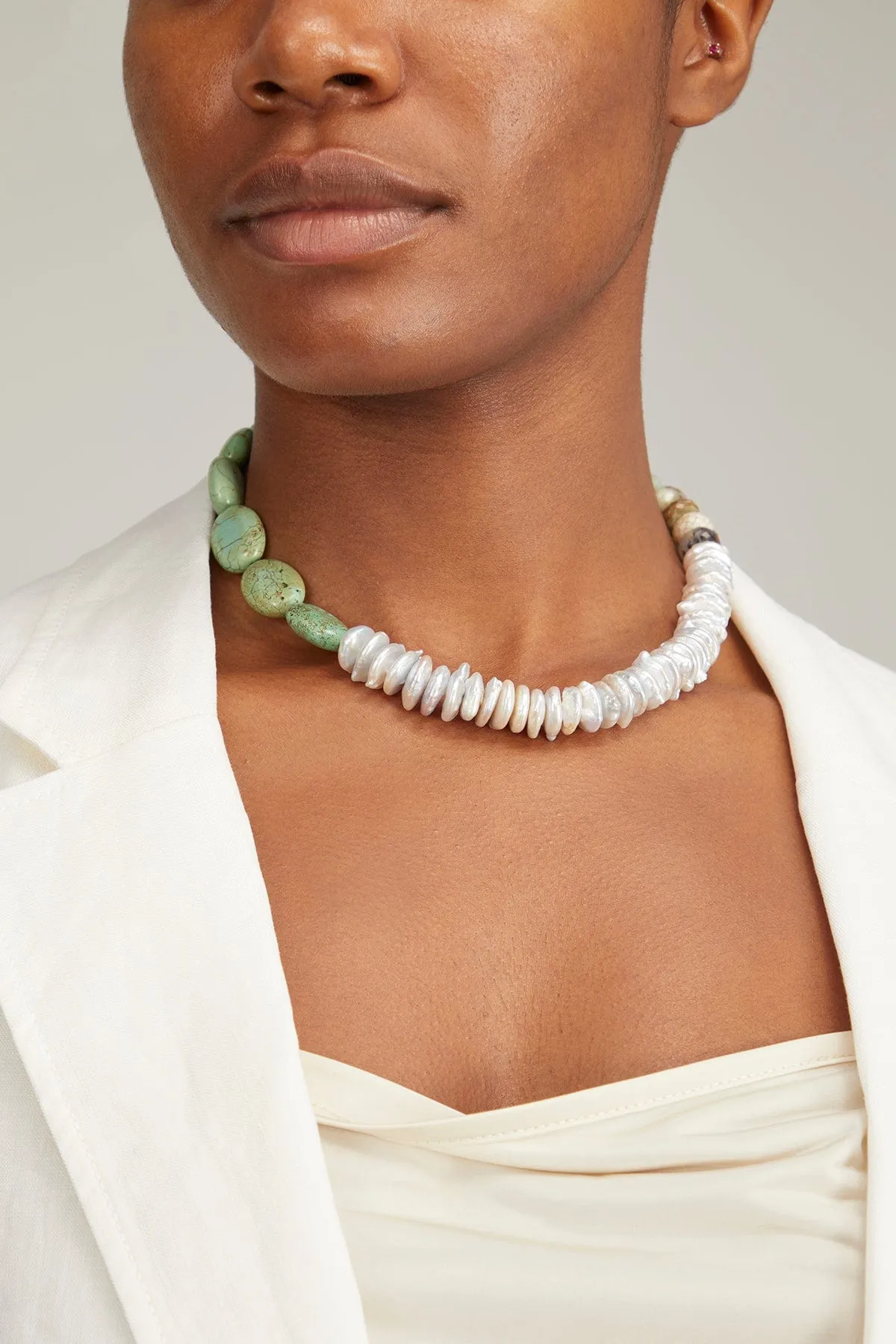 Asymmetric Pearl and Turquoise Candy Necklace