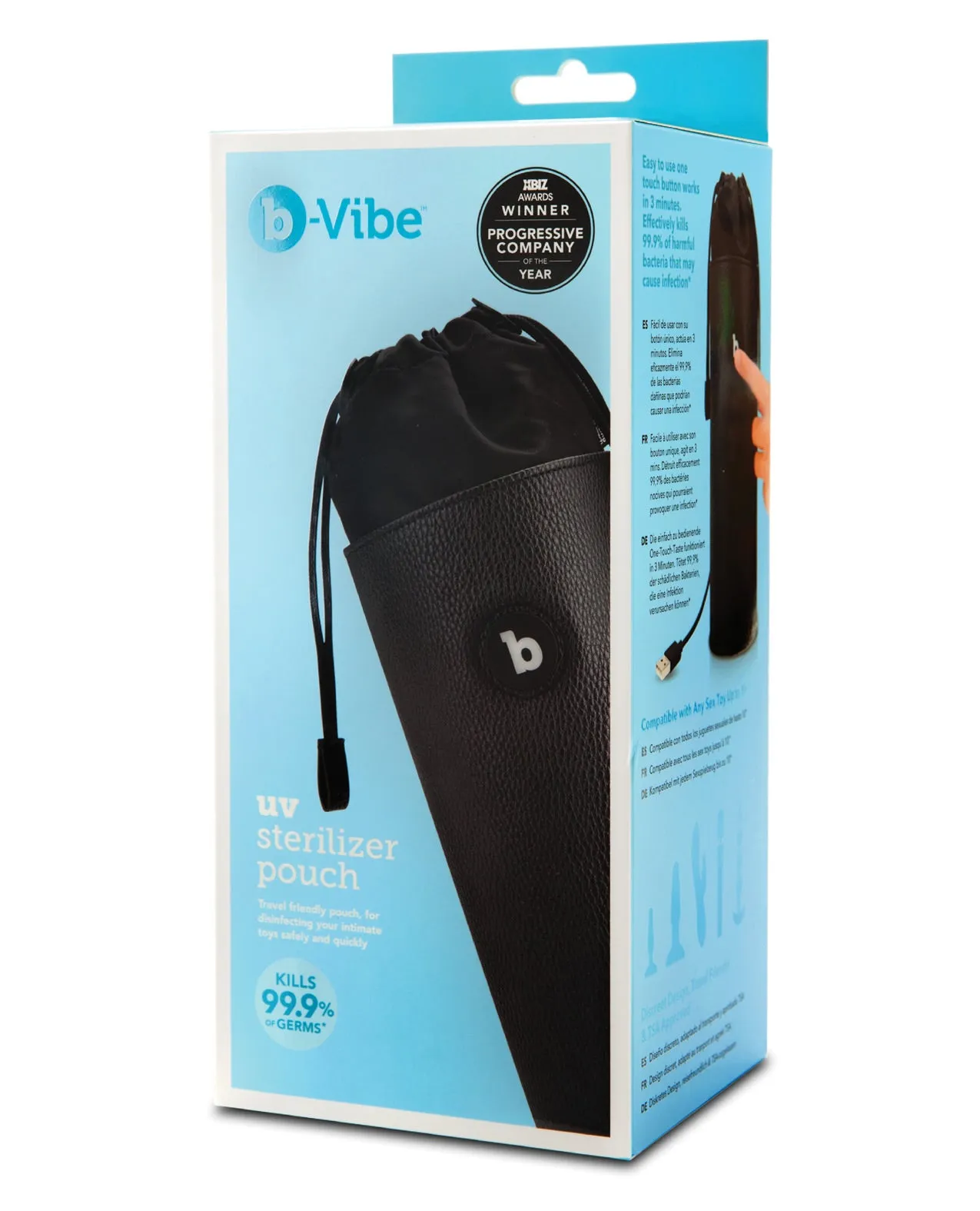 b-Vibe UV Sterilizer Pouch w/USB Cord - Black