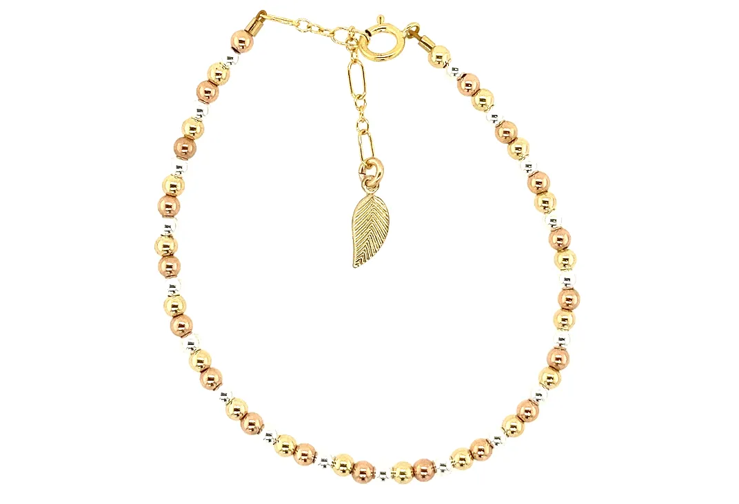 BARA BOHEME 14K Gold Filled 3-Tone Ball Bead Bracelet