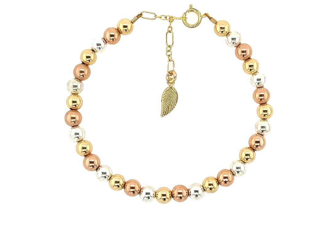 BARA BOHEME 14K Gold Filled 3-Tone Ball Bead Bracelet