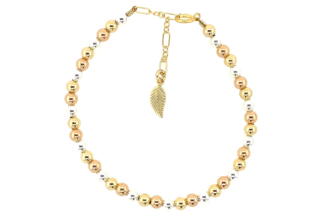 BARA BOHEME 14K Gold Filled 3-Tone Ball Bead Bracelet