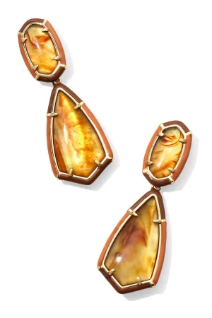 Camry Enamel Frame Statement Earrings - Gold Marbled Amber Illusion | Kendra Scott