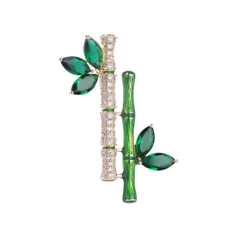 Chinese Style Classic Bamboo Brooch with Cubic Zirconia Best Jewelry Gift