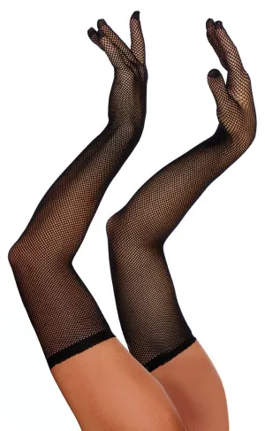 Dramatic Black Fishnet Long Gloves