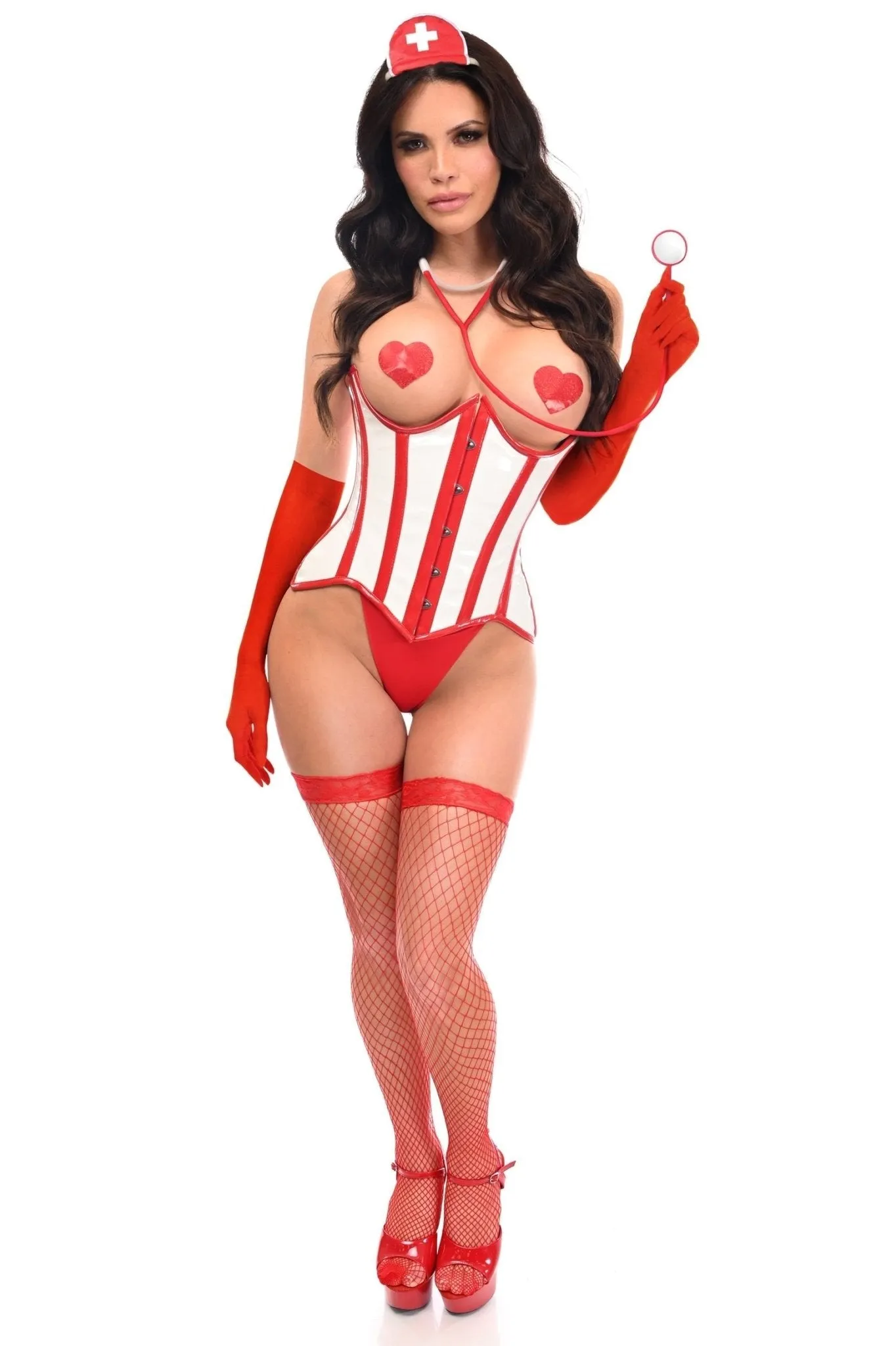 Edgy Nurse 4-Piece Vinyl Corset Costume Kit