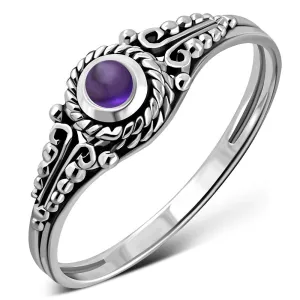 Ethnic Style Amethyst Stone Silver Ring