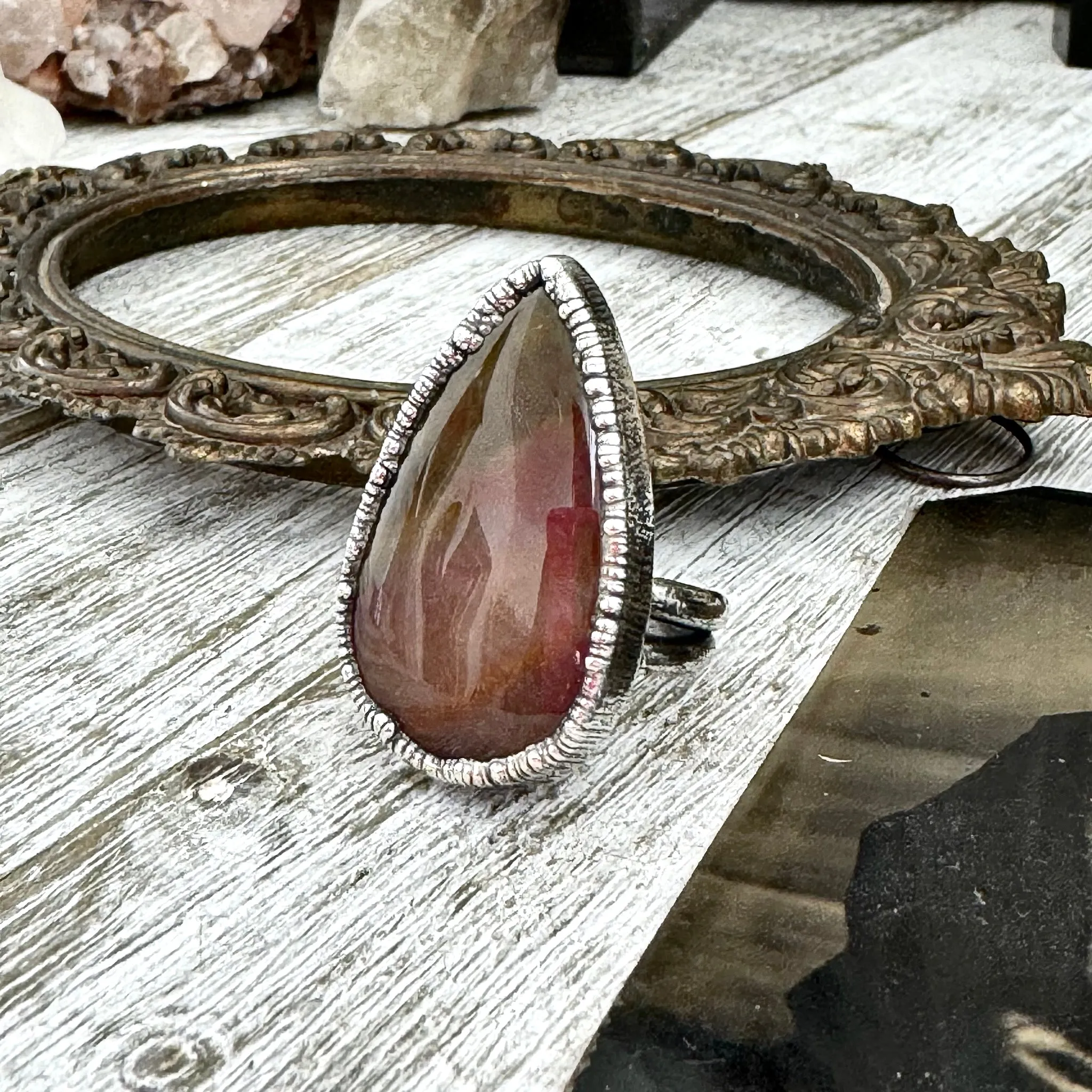 Fancy Moss Agate Ring Silver Size 10 / Foxlark Crystal Jewelry Collection