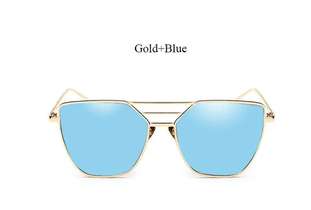 Flat Top Rose Gold Men Women Mirror Sunglasses Fashion Brand Designer Cool Sun Glasses wholesale Female 2017 New YB59