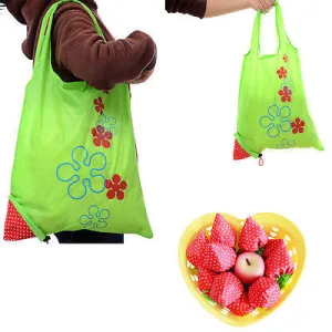 Floral Folding Reusable Grocery Nylon Bag Large Strawberry  Shopping Bag Cute Travel Tote