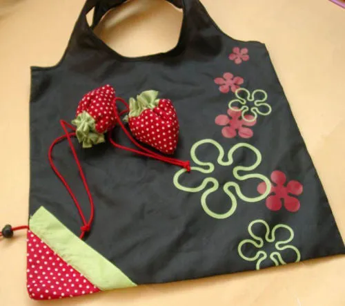 Floral Folding Reusable Grocery Nylon Bag Large Strawberry  Shopping Bag Cute Travel Tote