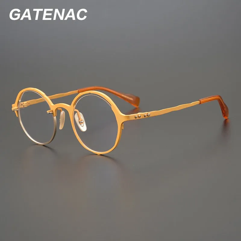 Gatenac Unisex Full Rim Round Titanium Frame Eyeglasses Gxyj665