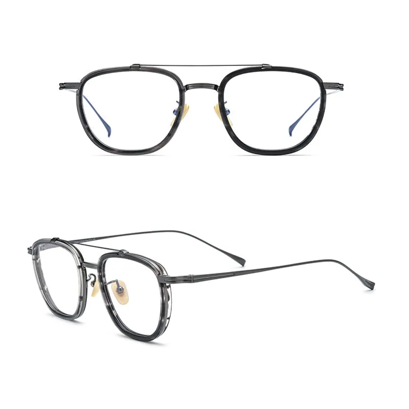 Gatenac Unisex Full Rim Square Titanium Acetate Double Bridge Frame Eyeglasses Gxyj809