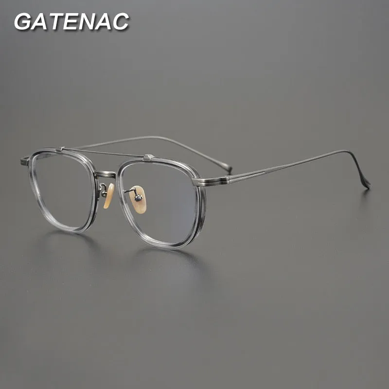 Gatenac Unisex Full Rim Square Titanium Acetate Double Bridge Frame Eyeglasses Gxyj809