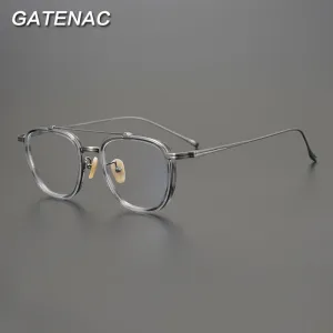 Gatenac Unisex Full Rim Square Titanium Acetate Double Bridge Frame Eyeglasses Gxyj809