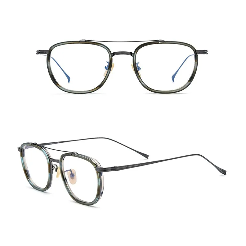 Gatenac Unisex Full Rim Square Titanium Acetate Double Bridge Frame Eyeglasses Gxyj809