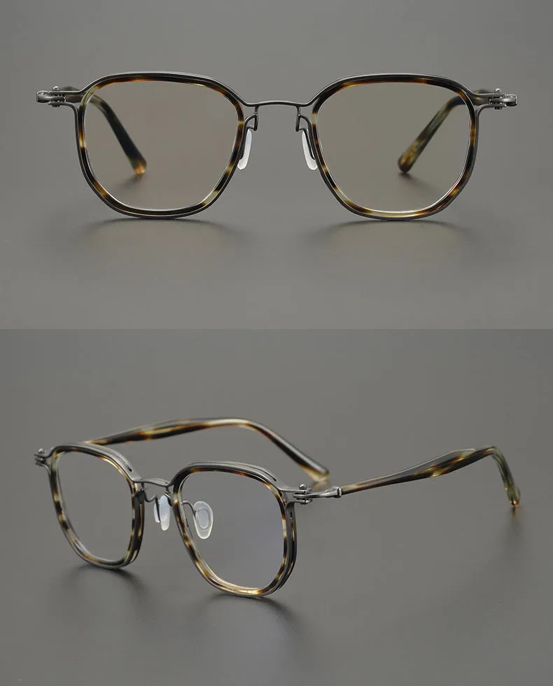 Gatenac Stylish Unisex Full Rim Square Eyeglasses with Titanium and Acetate Frame - Model GXYJ815