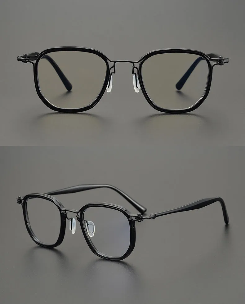 Gatenac Stylish Unisex Full Rim Square Eyeglasses with Titanium and Acetate Frame - Model GXYJ815