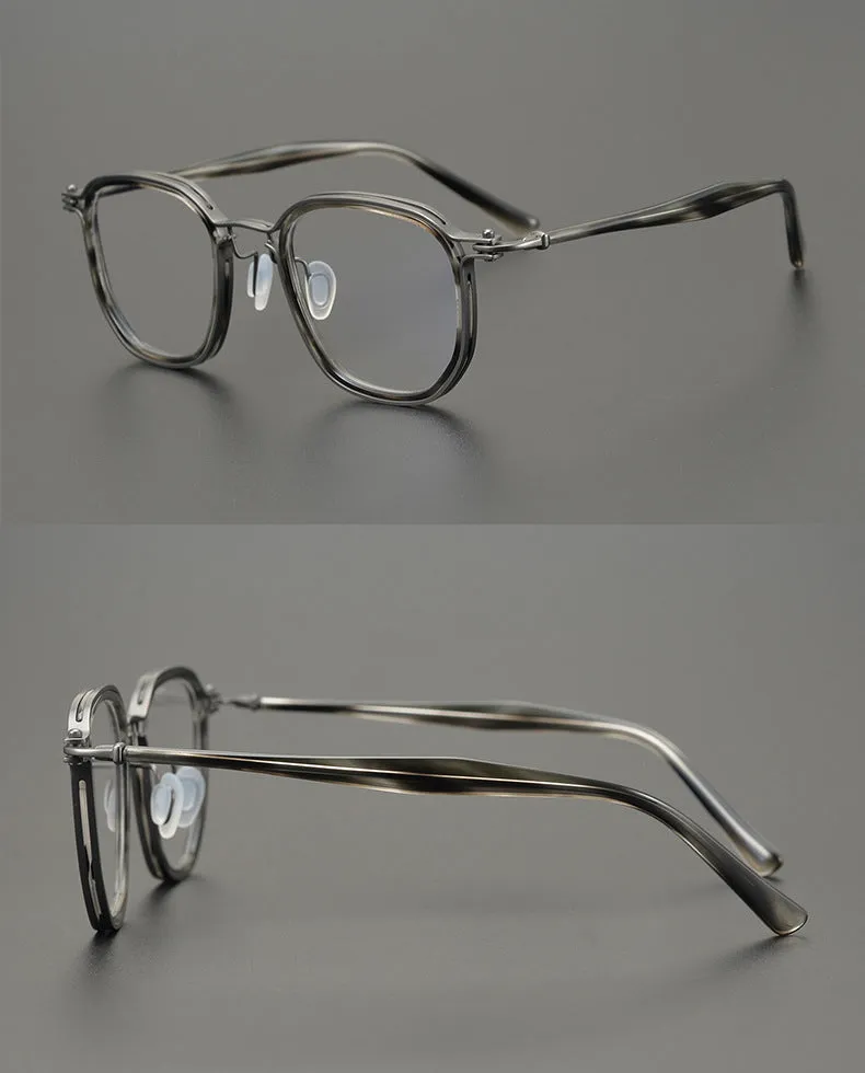 Gatenac Stylish Unisex Full Rim Square Eyeglasses with Titanium and Acetate Frame - Model GXYJ815