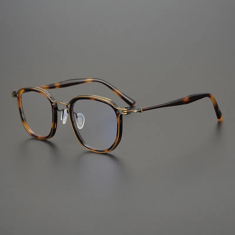 Gatenac Stylish Unisex Full Rim Square Eyeglasses with Titanium and Acetate Frame - Model GXYJ815