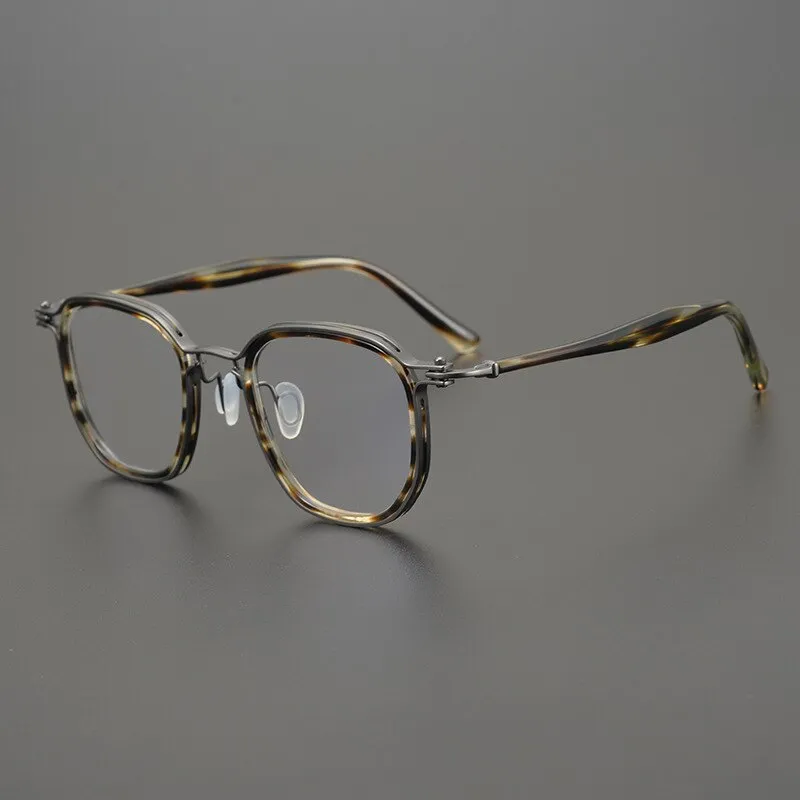 Gatenac Stylish Unisex Full Rim Square Eyeglasses with Titanium and Acetate Frame - Model GXYJ815