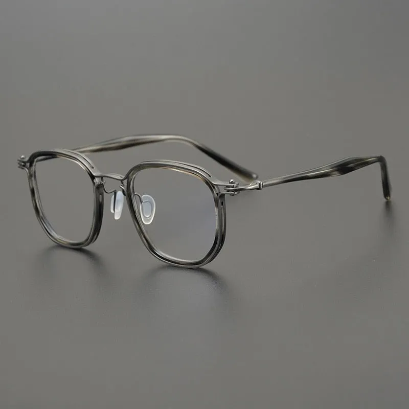 Gatenac Stylish Unisex Full Rim Square Eyeglasses with Titanium and Acetate Frame - Model GXYJ815