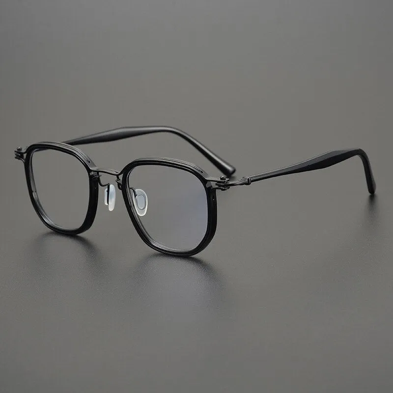 Gatenac Stylish Unisex Full Rim Square Eyeglasses with Titanium and Acetate Frame - Model GXYJ815