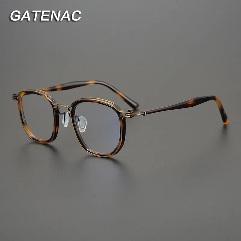 Gatenac Stylish Unisex Full Rim Square Eyeglasses with Titanium and Acetate Frame - Model GXYJ815