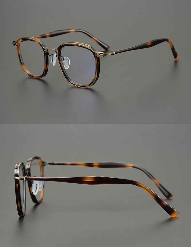 Gatenac Stylish Unisex Full Rim Square Eyeglasses with Titanium and Acetate Frame - Model GXYJ815