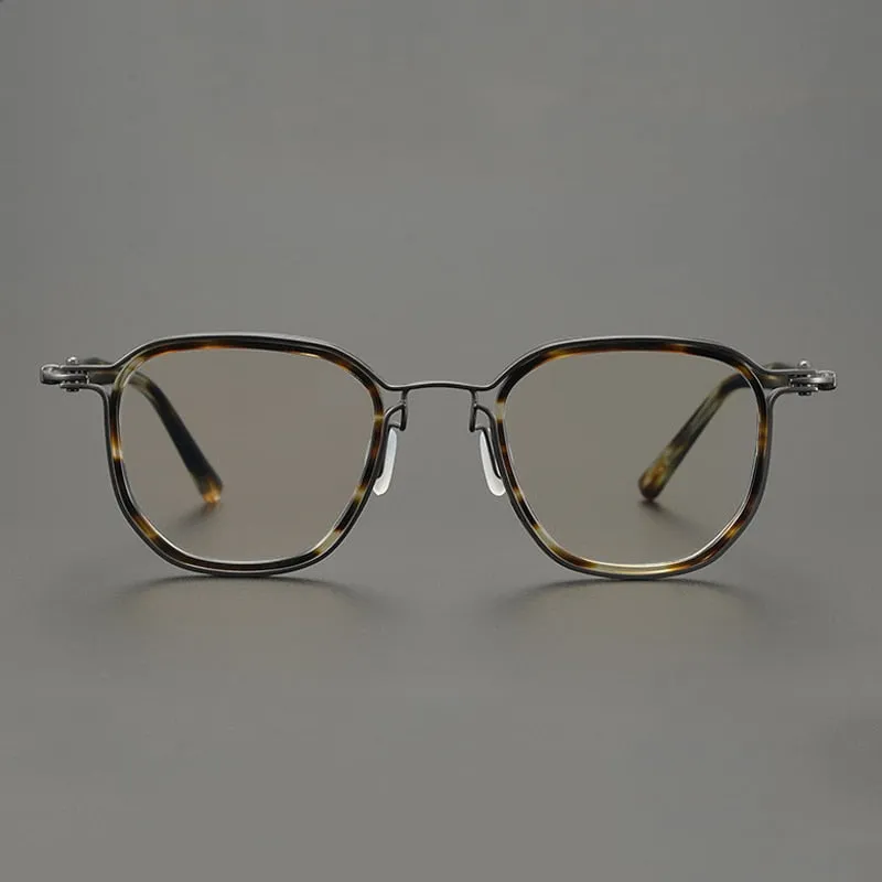 Gatenac Stylish Unisex Full Rim Square Eyeglasses with Titanium and Acetate Frame - Model GXYJ815