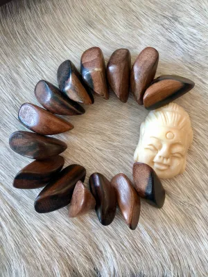 Geraldina Wood Beaded Bracelet with Hand Carved Buddha Head