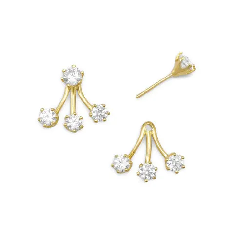 Gold Plated Sterling Silver Cubic Zirconia Front Back Earrings