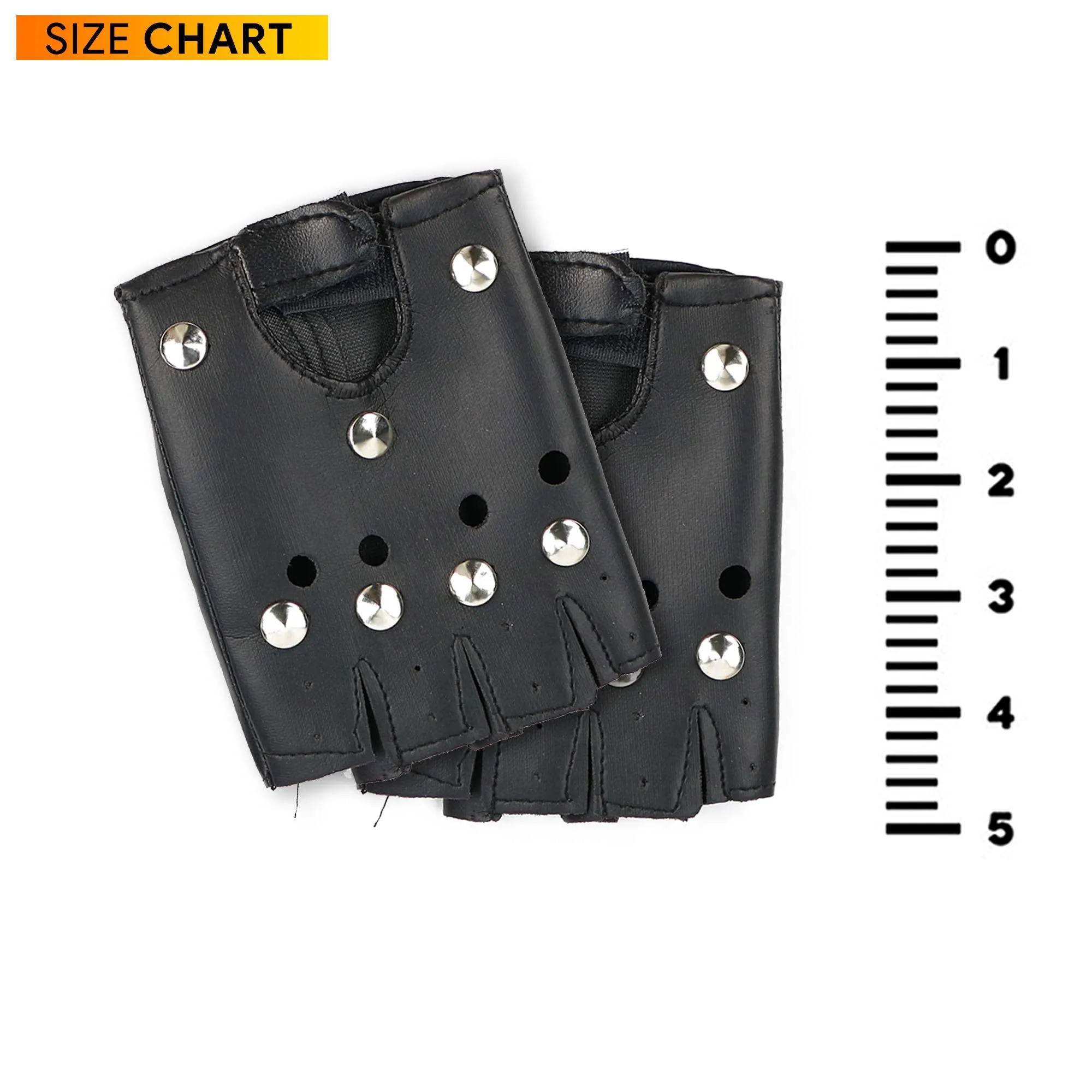 Gothic Fingerless Biker Gloves - 80s Style Black Leather Punk Biker Gloves with Studs for Men Women and Kids