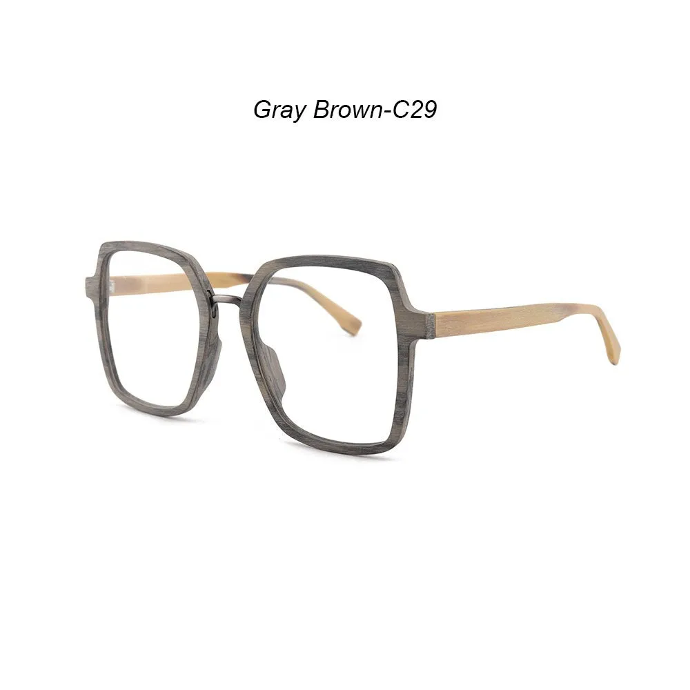 Hdcrafter Unisex Full Rim Polygonal Wood Frame Eyeglasses 6109