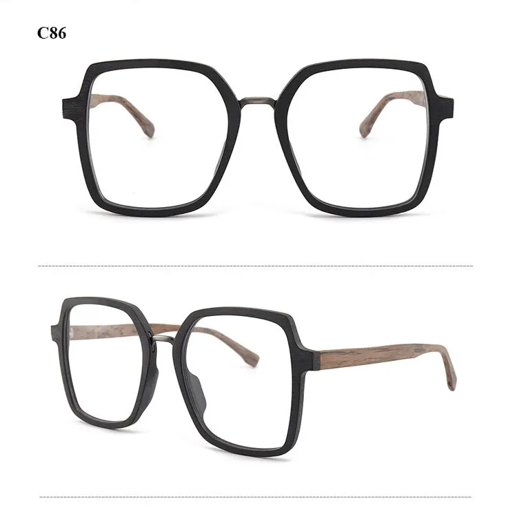 Hdcrafter Unisex Full Rim Polygonal Wood Frame Eyeglasses 6109