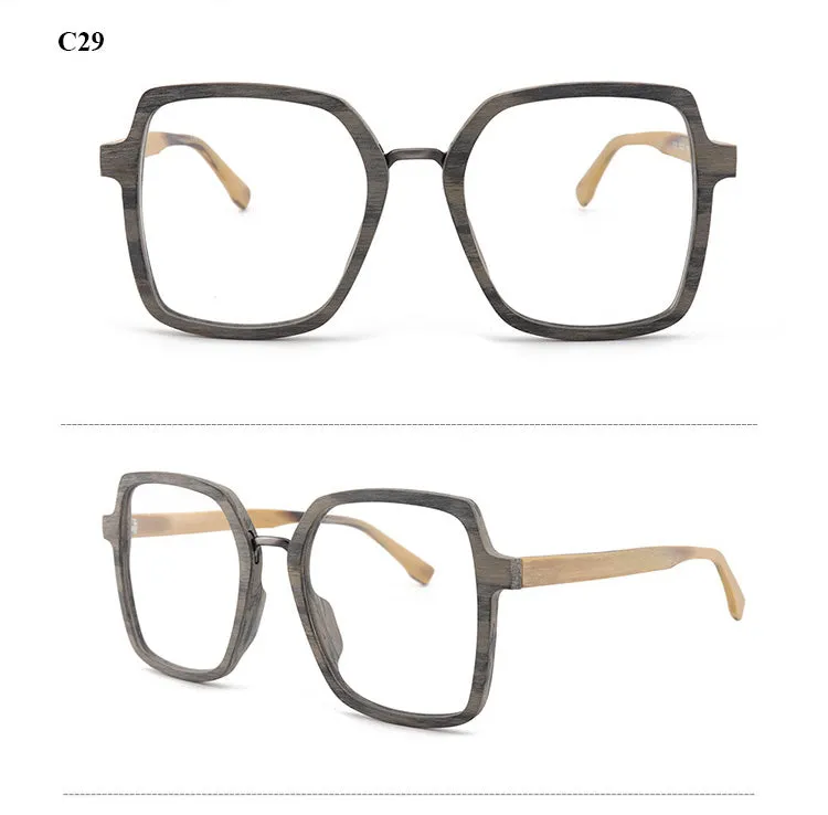 Hdcrafter Unisex Full Rim Polygonal Wood Frame Eyeglasses 6109