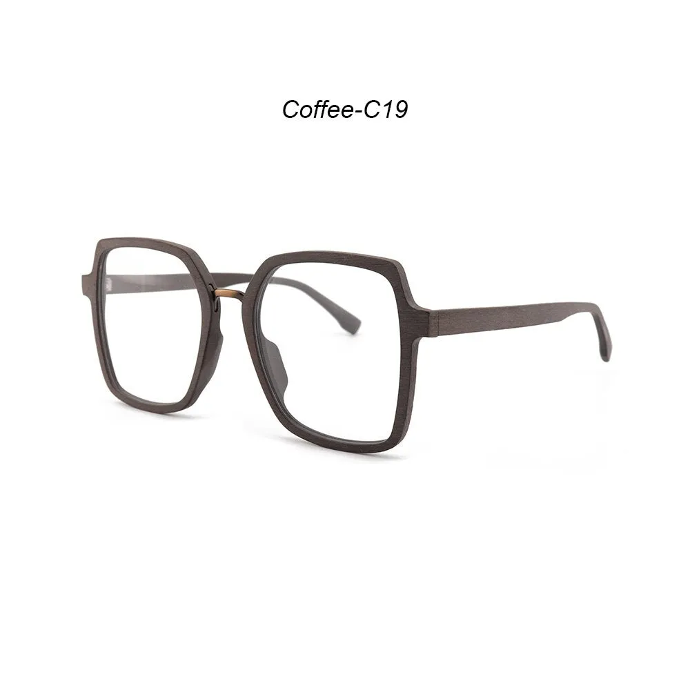 Hdcrafter Unisex Full Rim Polygonal Wood Frame Eyeglasses 6109