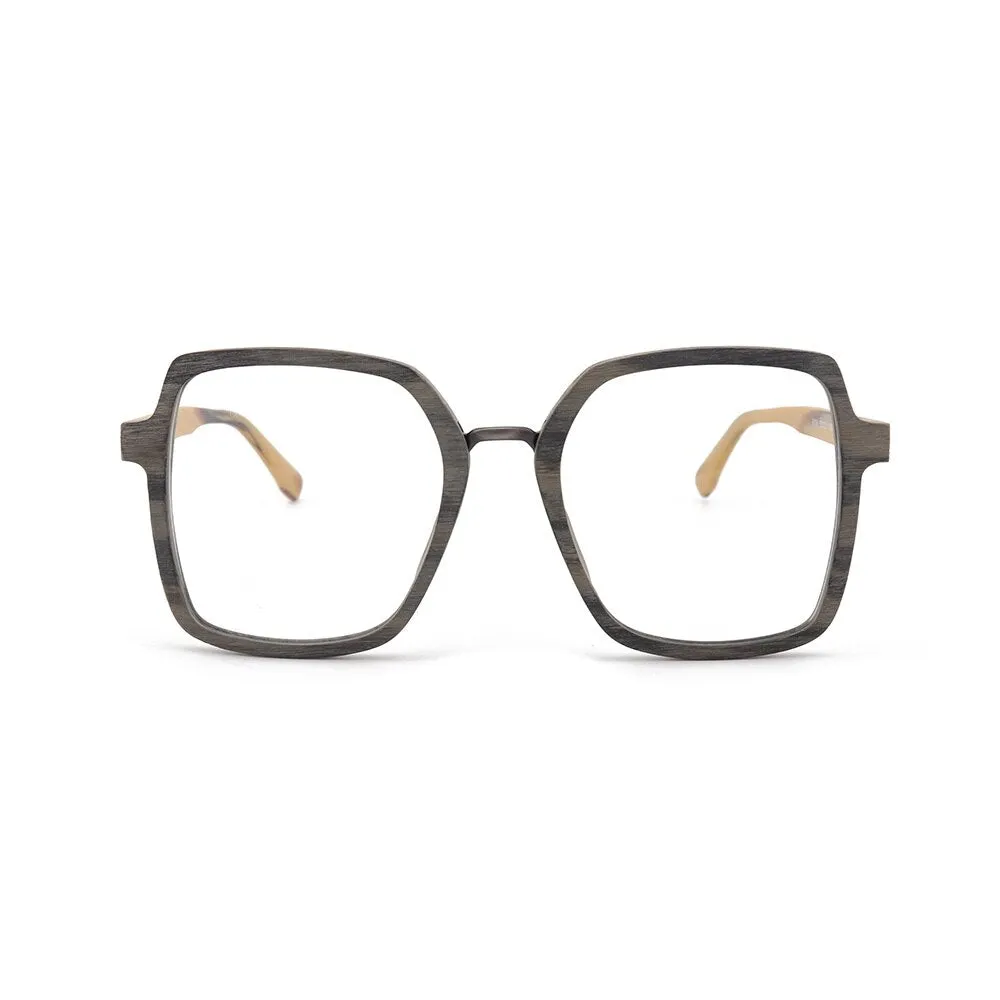 Hdcrafter Unisex Full Rim Polygonal Wood Frame Eyeglasses 6109