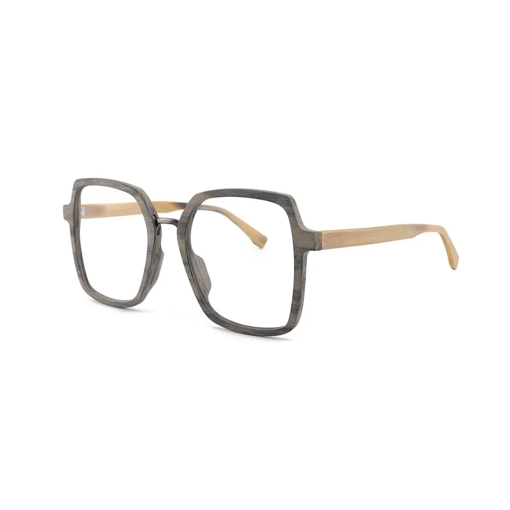 Hdcrafter Unisex Full Rim Polygonal Wood Frame Eyeglasses 6109