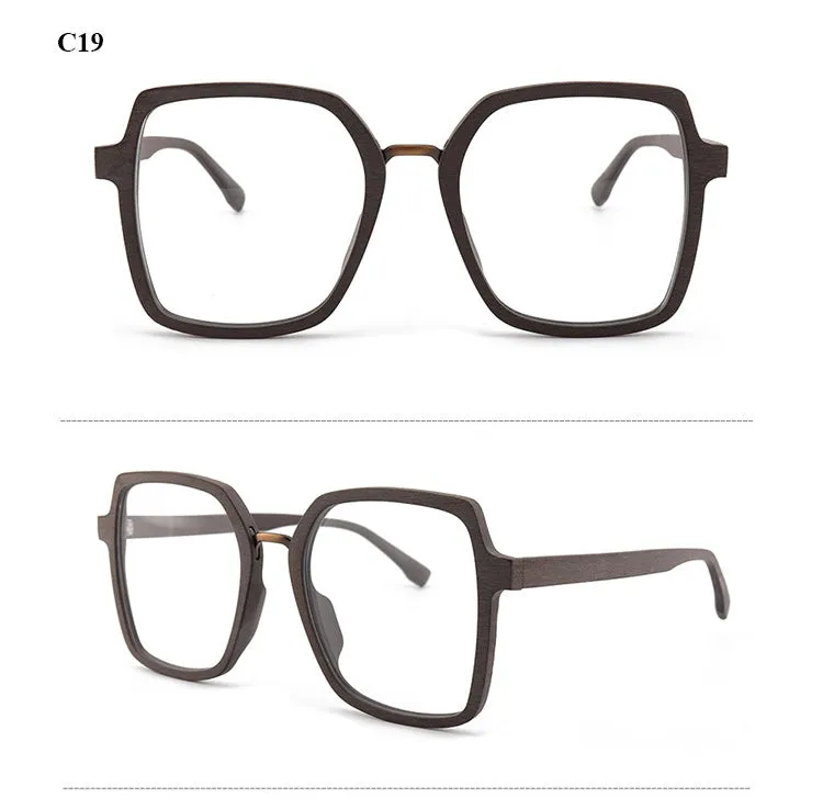 Hdcrafter Unisex Full Rim Polygonal Wood Frame Eyeglasses 6109